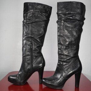 Womens Jessica Simpson Black Leather Knee High Heel Long Tall Platform Boots 8.5
